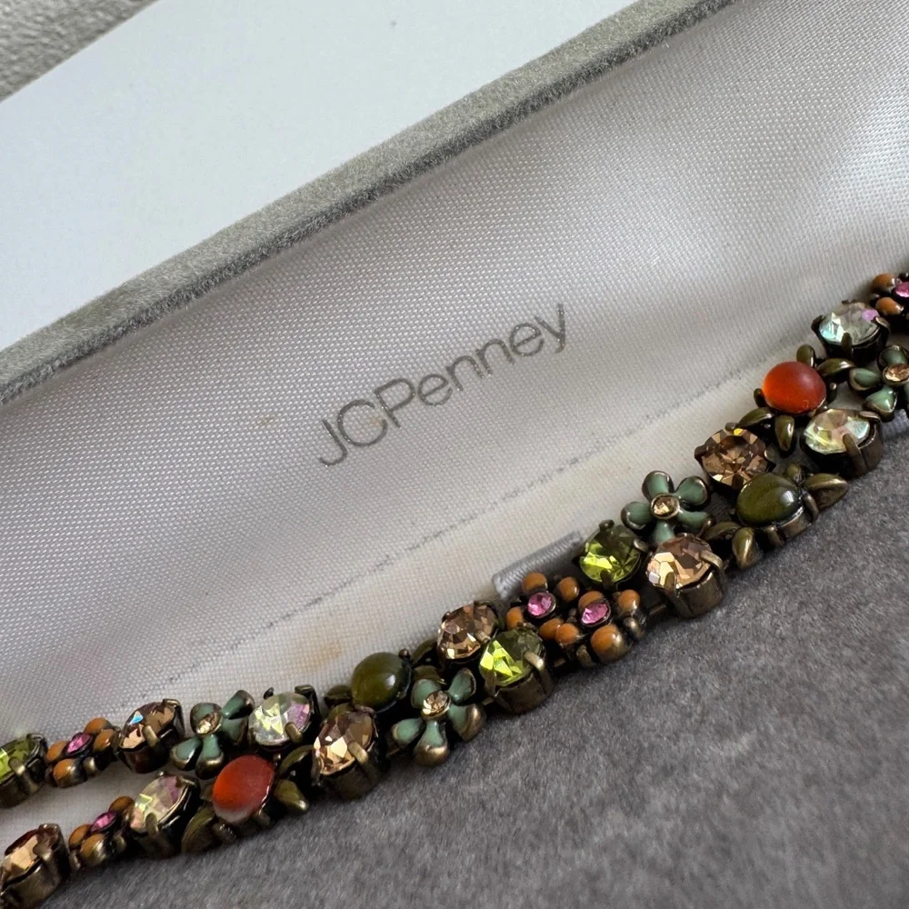 Vintage Signed FI Jeweled Beaded Necklace – Boho Floral Crystal Statement Jewelr - Picture 8 of 11